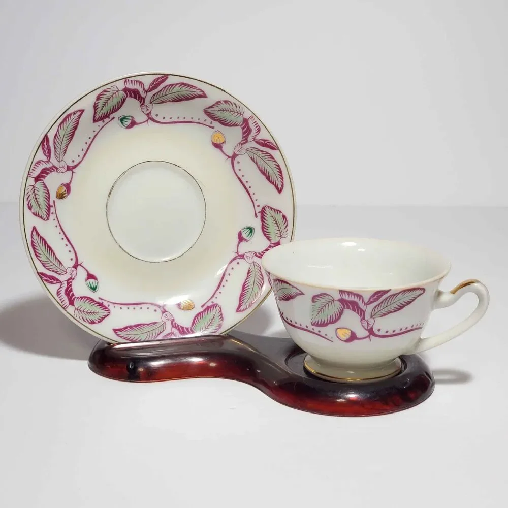 Small Cup and Saucer Leaves Vintage Japan Vintage